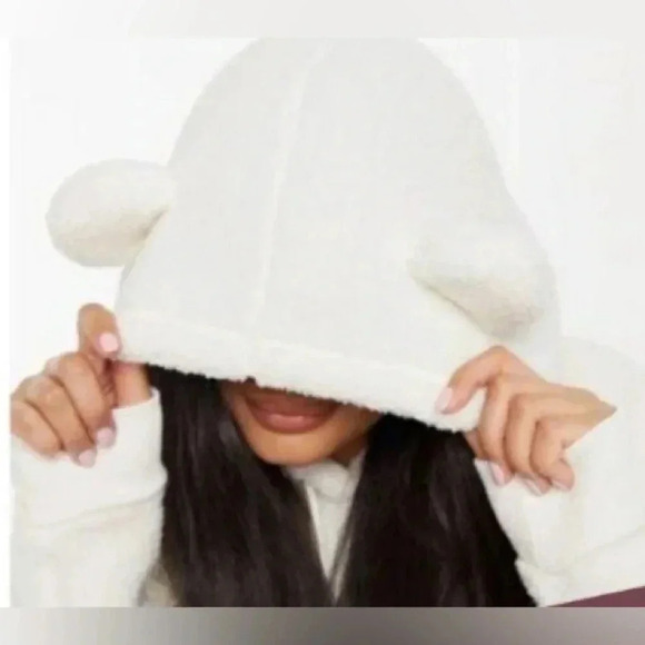 Gully Hicks by Hollister Women’s‎ White Fleece Hoodie w/Kangaroo Pockets EUC M/L - Picture 2 of 12